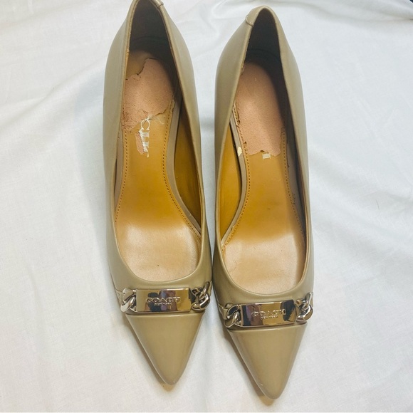 Coach Beige Leather Heels with Silver name plates - Picture 1 of 10